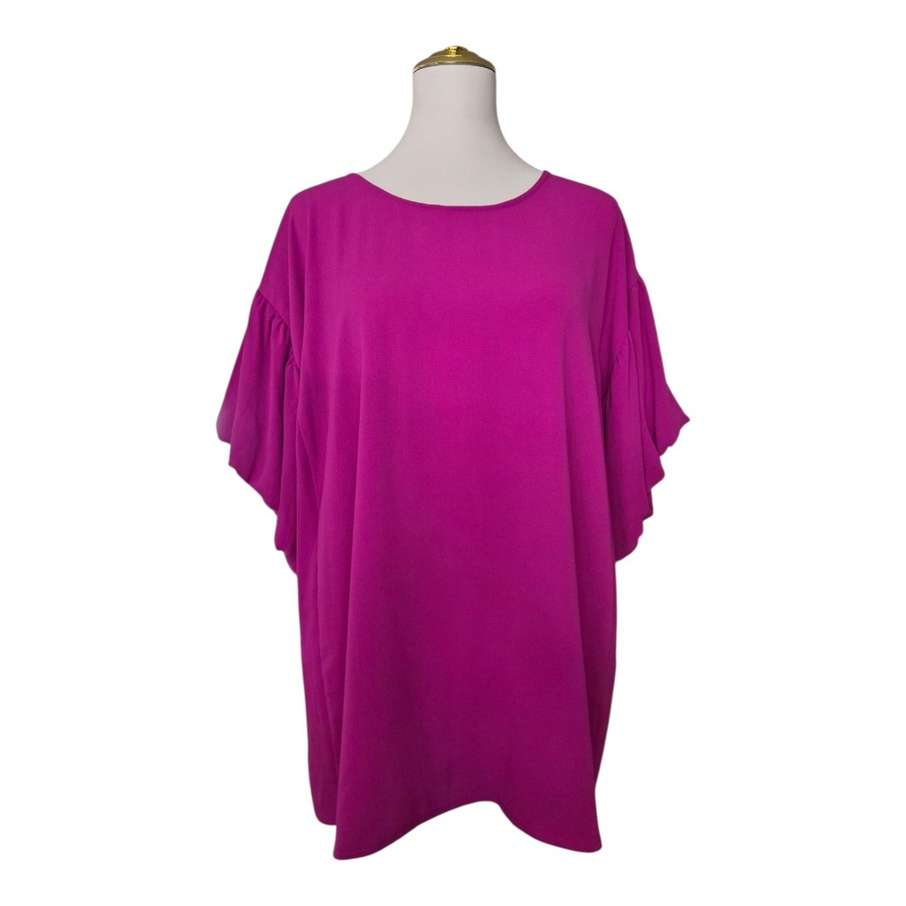 Vince Camuto Blouse 2X NWT Tropical Fuchsia Berry Flutter Sleeve Top MSRP $89